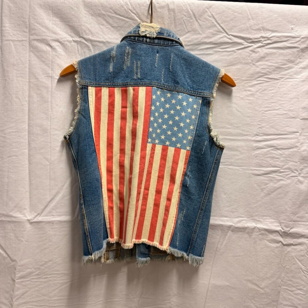 Nameless Denim Distressed American Flag Vest Size S